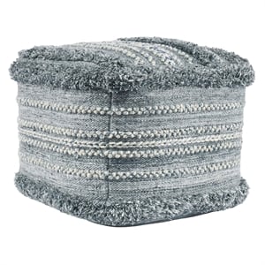 Afuera Living 18&quot Blue Fabric Pouf with Knitted Texture for Indoor & Outdoor Use
