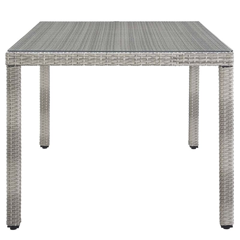 Afuera Living Rectangle Rattan Patio Dining Table with Glass Top in Gray