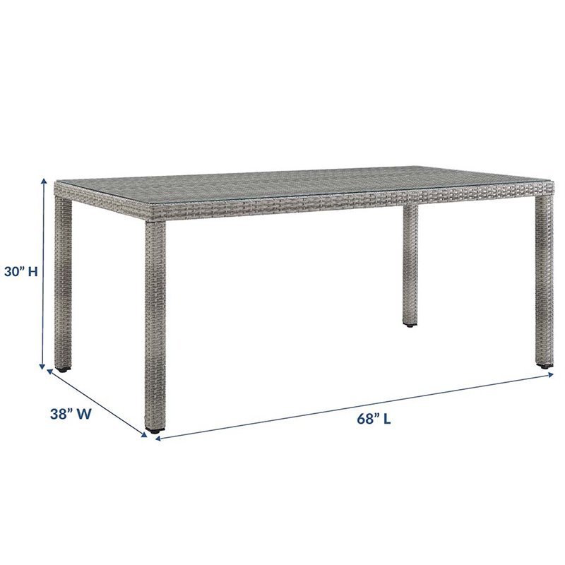 Afuera Living Rectangle Rattan Patio Dining Table with Glass Top in Gray