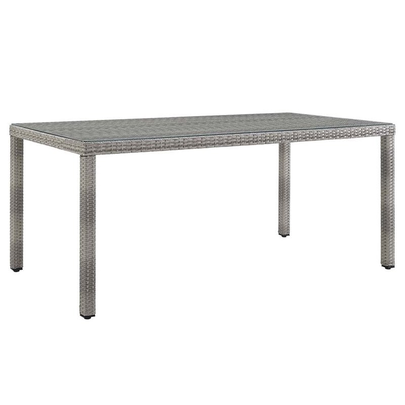Afuera Living Rectangle Rattan Patio Dining Table with Glass Top in Gray