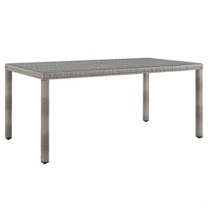Afuera Living Rectangle Rattan Patio Dining Table with Glass Top in Gray