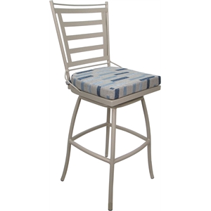 Afuera Living 26&quot Metal Counter Stool with Blue Beige Fabric and Beige Frame