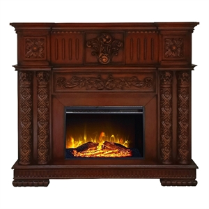 Afuera Living Freestanding Wooden Fireplace in Cherry with Carved Details