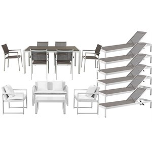 Afuera Living 17-Piece Aluminum Patio Sofa Set in White/Gray with Umbrella Hole