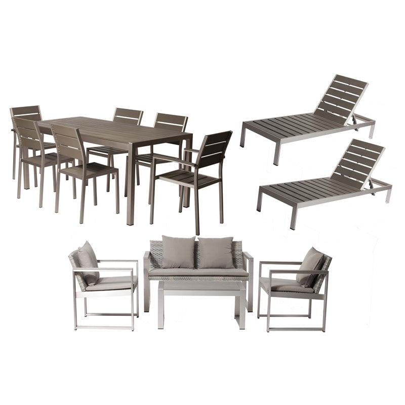 Afuera Living Royal 13-Piece Modern Aluminum Patio Sofa Set in Gray
