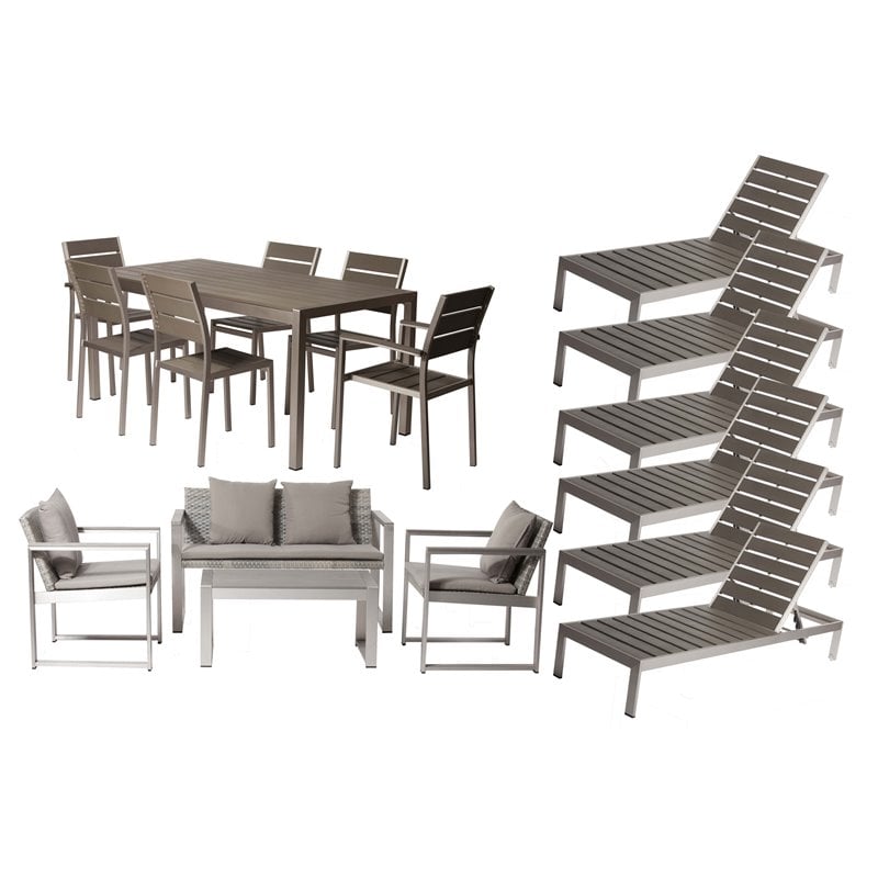 Afuera Living Royal 17-Piece Modern Aluminum Patio Sofa Set in Gray
