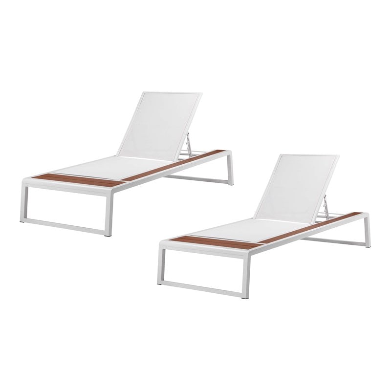 Afuera Living Avra Aluminum Patio Lounger Set in White with Rear Wheels