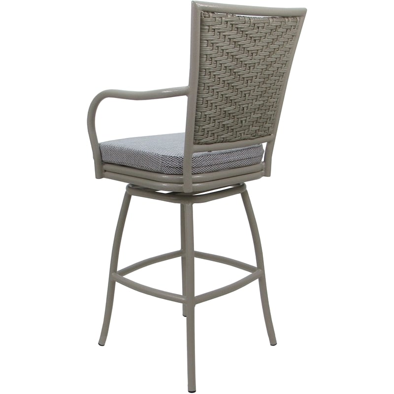 Afuera Living Swivel Bar Stool with Arms in Cream Fabric and Beige Frame