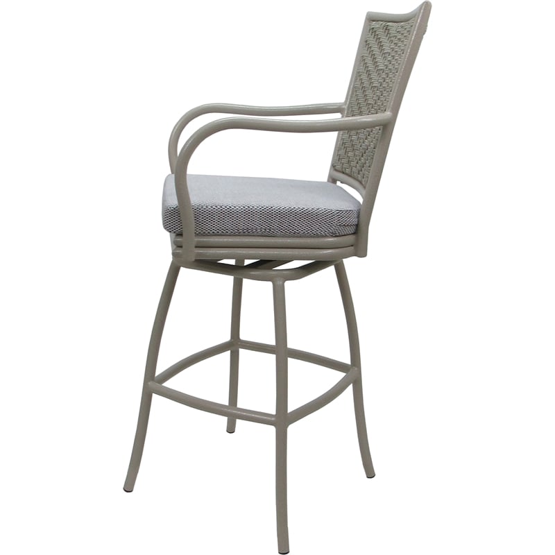 Afuera Living Swivel Bar Stool with Arms in Cream Fabric and Beige Frame