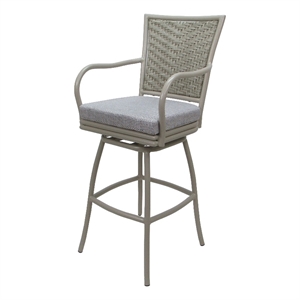 Afuera Living Swivel Bar Stool with Arms in Cream Fabric and Beige Frame