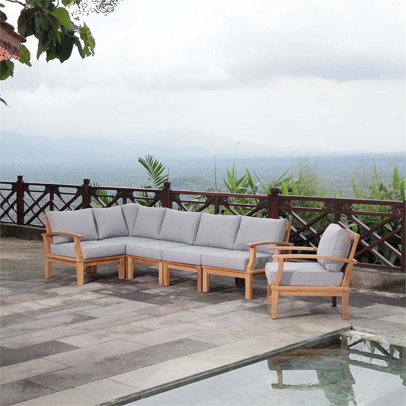 Afuera Living 2-Piece Solid Teak Patio Sectional Sofa Set in Natural Gray