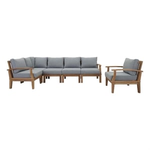 Afuera Living 6-Piece Teak Patio Sectional Sofa Set in Natural/Gray
