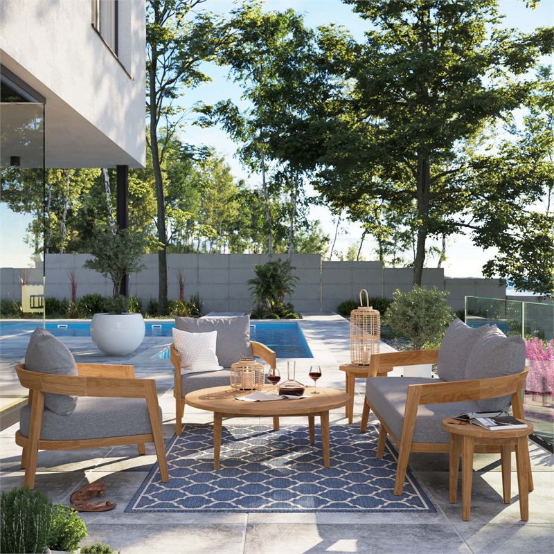 Afuera Living 6-Piece Teak Wood Patio Set in Natural/Gray