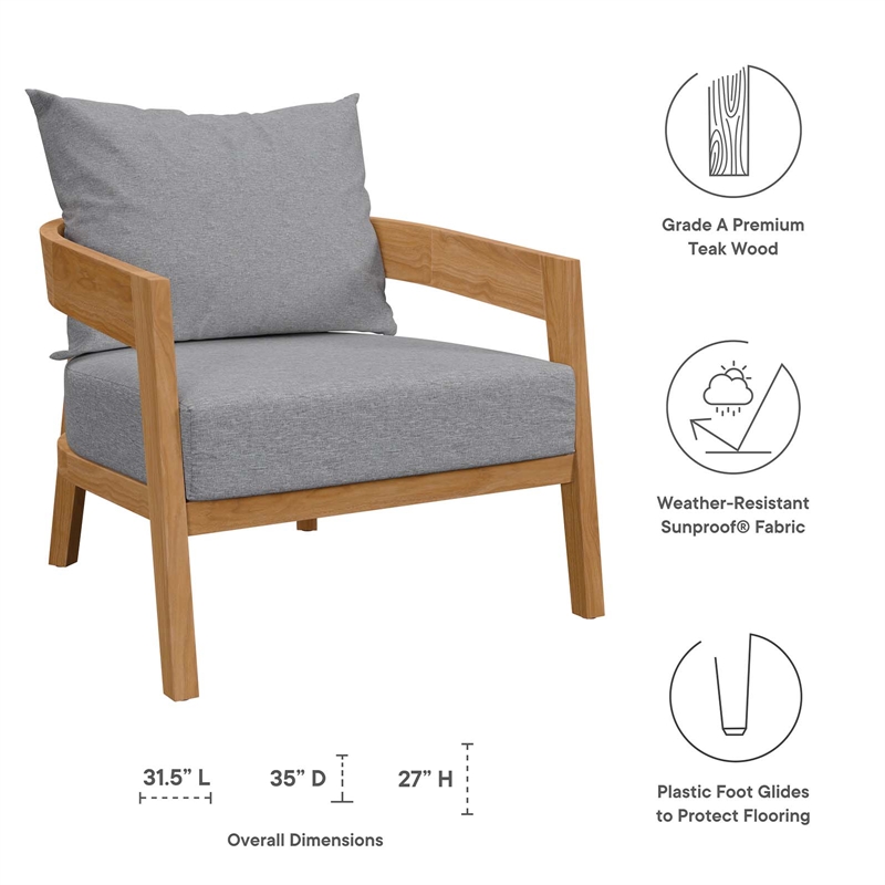 Afuera Living 6-Piece Teak Wood Patio Set in Natural/Gray