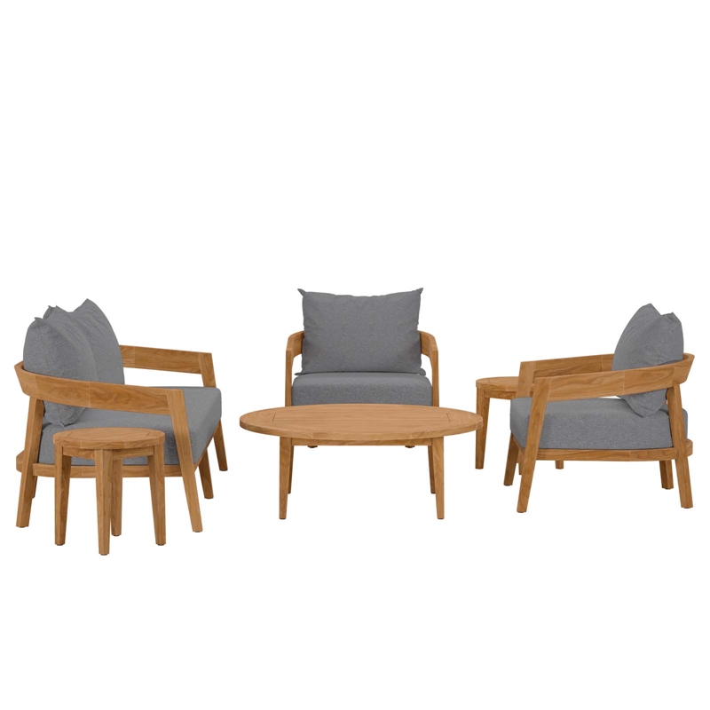 Afuera Living 6-Piece Teak Wood Patio Set in Natural/Gray