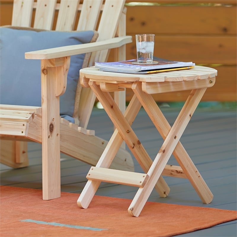 Afuera Living Adirondack Round Foldable Cedar Side Table in Beige