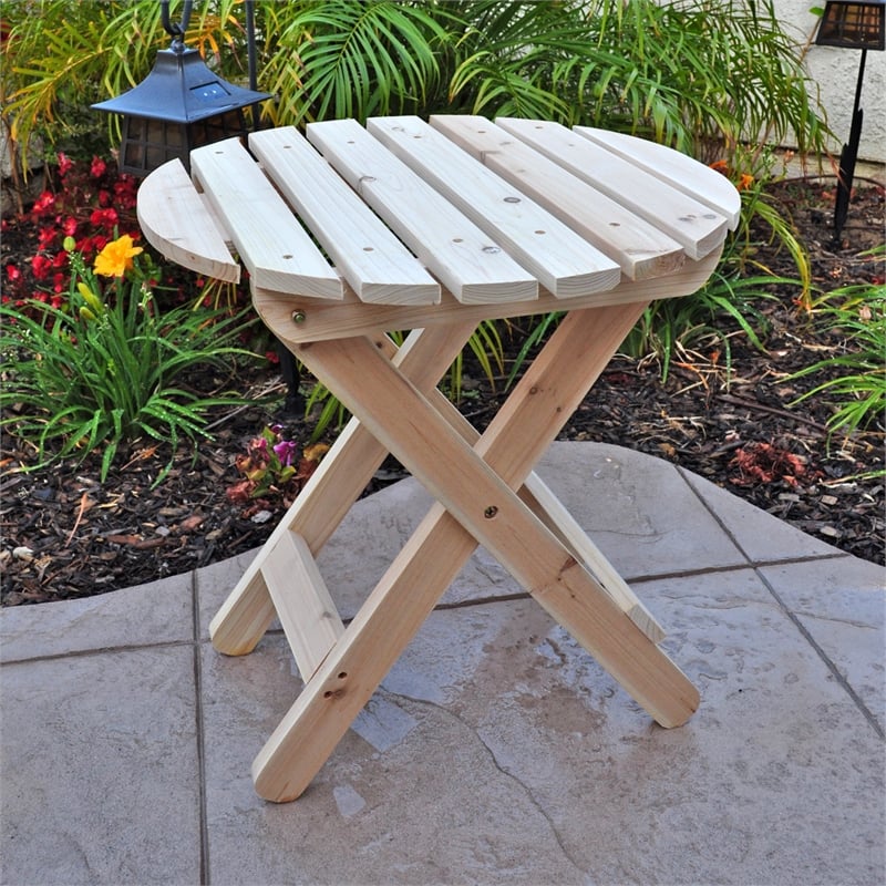 Afuera Living Adirondack Round Foldable Cedar Side Table in Beige