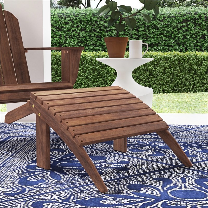 Afuera Living Acacia Wood Stained Outdoor Ottoman in Acorn Brown