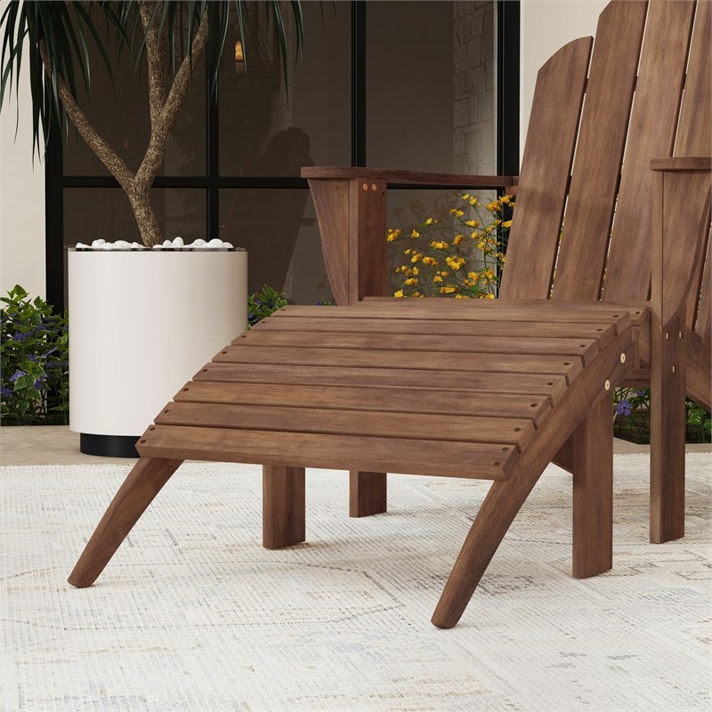 Afuera Living Acacia Wood Stained Outdoor Ottoman in Acorn Brown