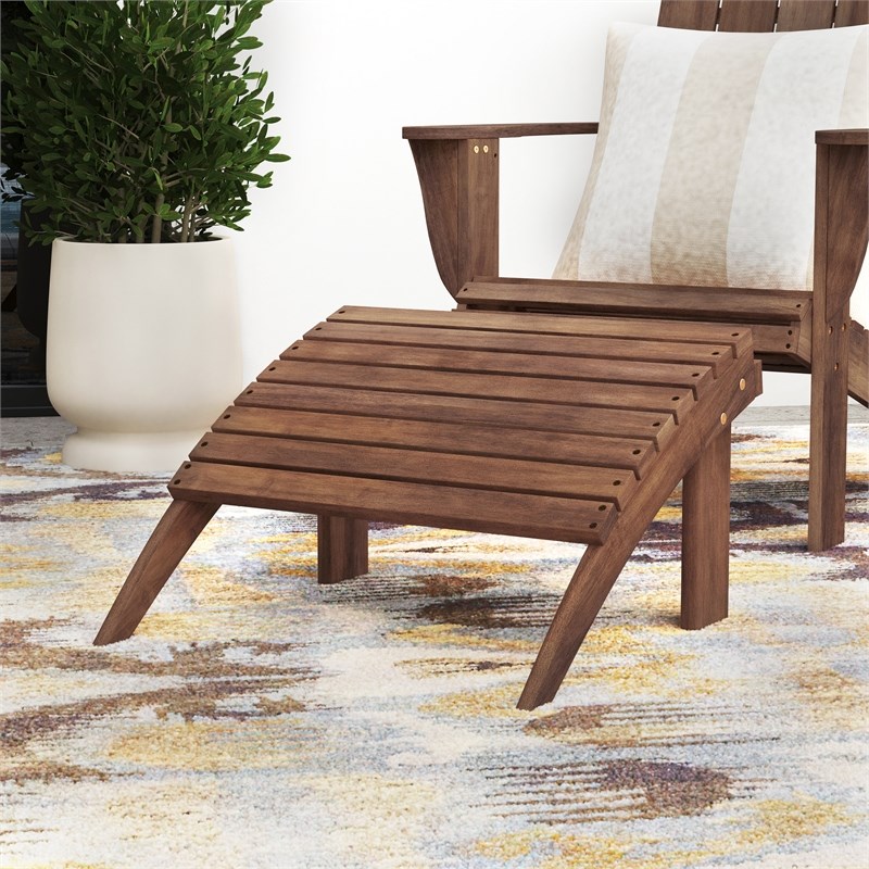 Afuera Living Acacia Wood Stained Outdoor Ottoman in Acorn Brown
