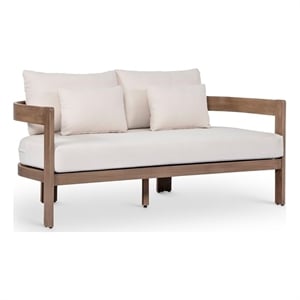 Afuera Living 65 In Patio Loveseat in Cream Water Resistant Fabric & Acacia