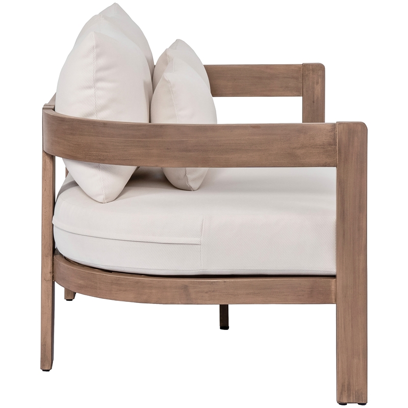 Afuera Living 65 In Patio Loveseat in Cream Water Resistant Fabric & Acacia