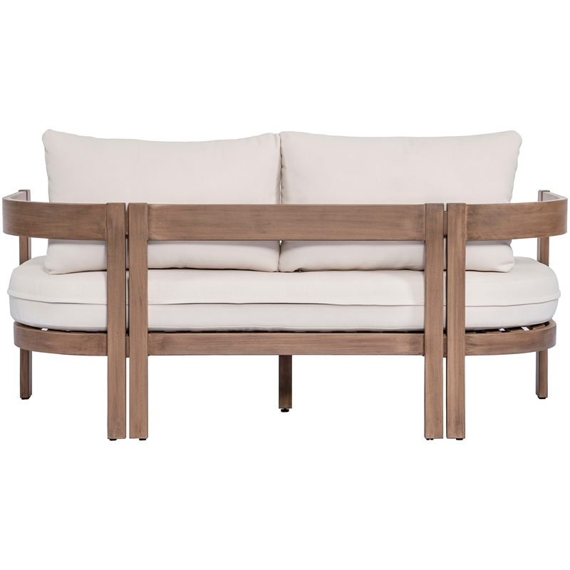 Afuera Living 65 In Patio Loveseat in Cream Water Resistant Fabric & Acacia