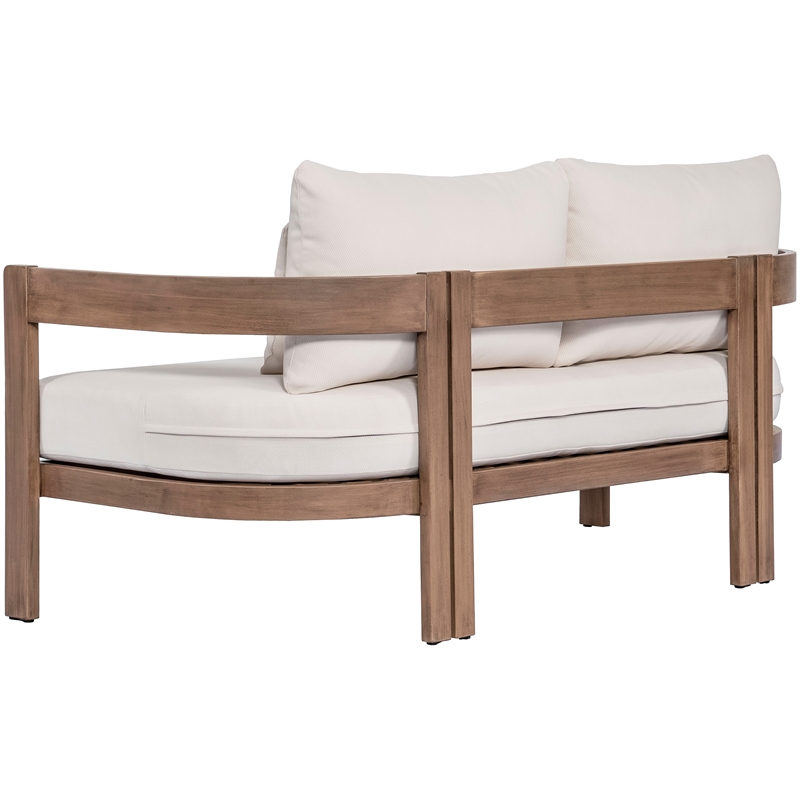 Afuera Living 65 In Patio Loveseat in Cream Water Resistant Fabric & Acacia
