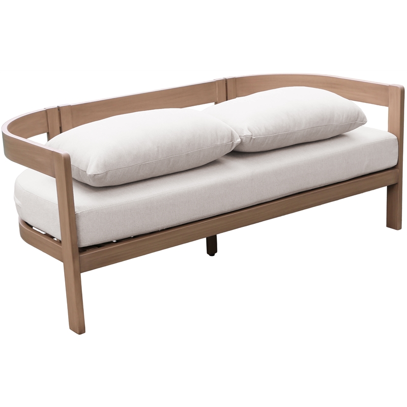 Afuera Living 65 In Patio Loveseat in Cream Water Resistant Fabric & Acacia