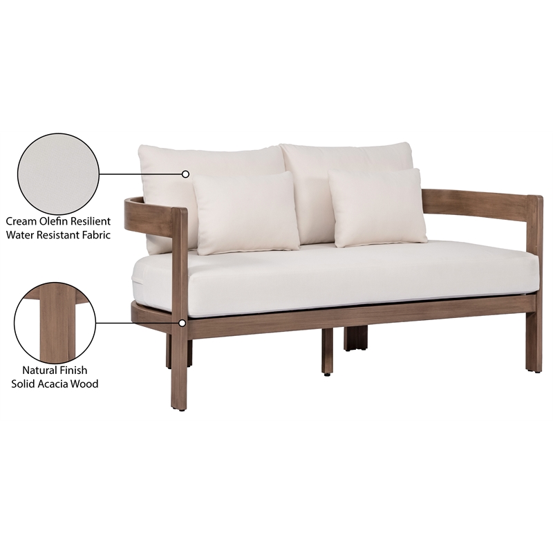 Afuera Living 65 In Patio Loveseat in Cream Water Resistant Fabric & Acacia