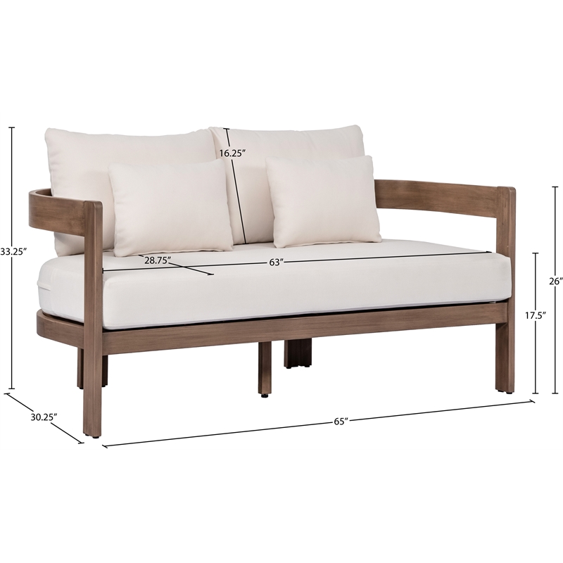 Afuera Living 65 In Patio Loveseat in Cream Water Resistant Fabric & Acacia