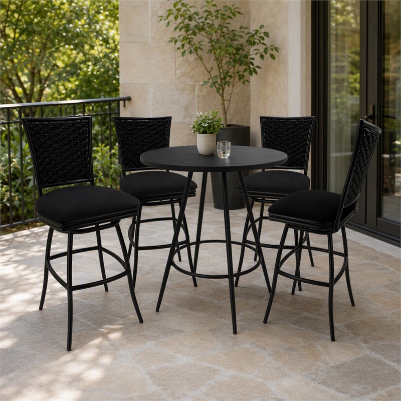 Afuera Living Erin 5-Piece Indoor/Outdoor Fabric Pub Set in Black Finish