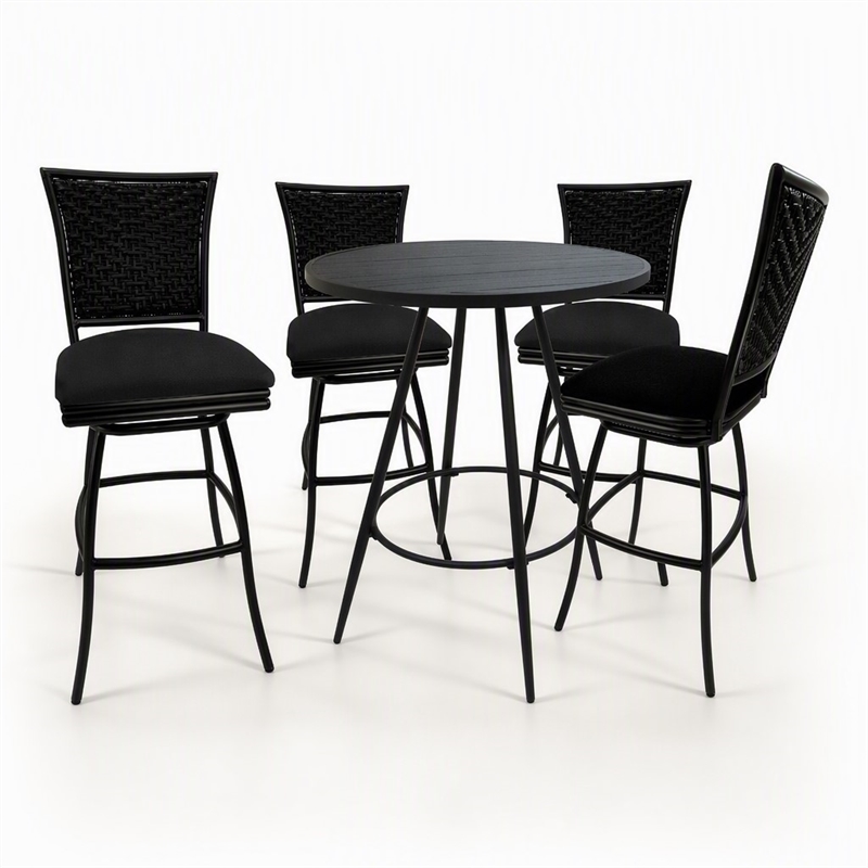 Afuera Living Erin 5-Piece Indoor/Outdoor Fabric Pub Set in Black Finish