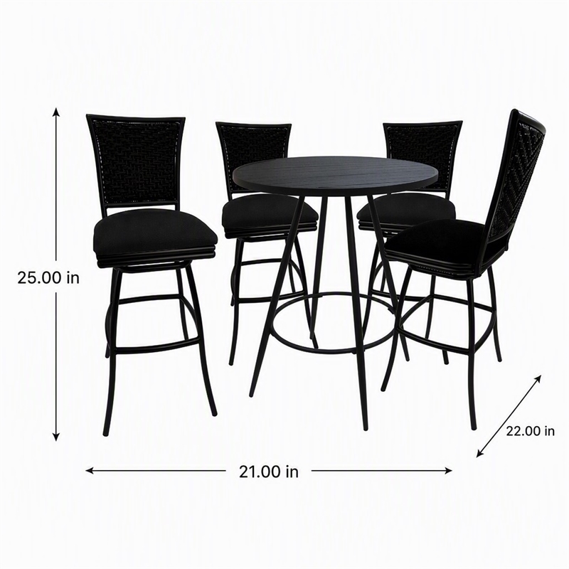 Afuera Living Erin 5-Piece Indoor/Outdoor Fabric Pub Set in Black Finish