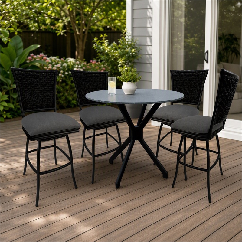 Afuera Living Erin 5-Piece Fabric Indoor/Outdoor Pub Set in Dark Gray Finish