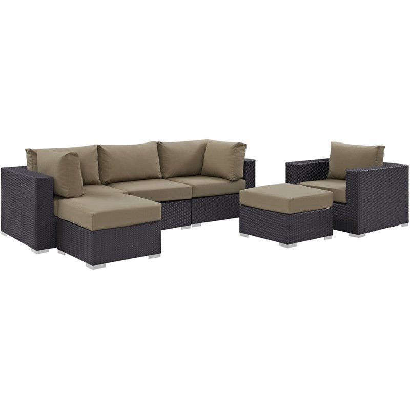 Afuera Living 6-Piece Aluminum Rattan Patio Sectional Set in Espresso Mocha