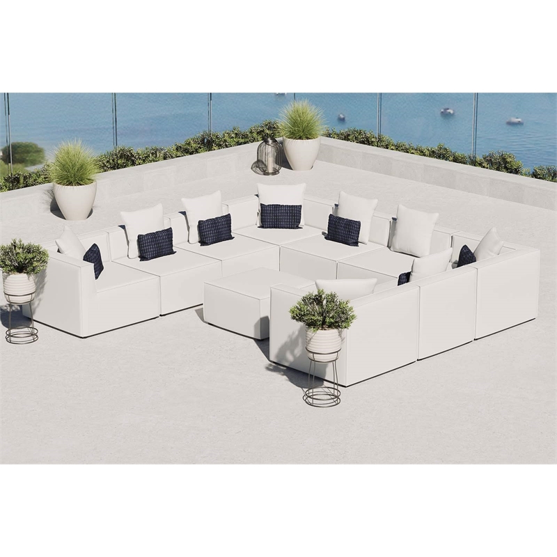 Afuera Living 10-Piece Outdoor Patio Sectional Sofa in White Fabric