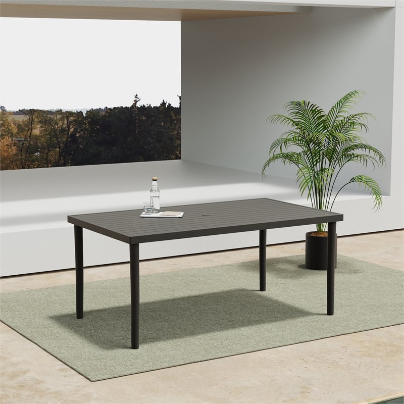 Afuera Living Aluminum Patio Dining Table with Slatted Top in Brown Finish