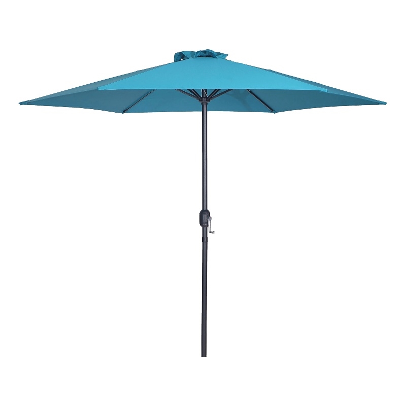 Afuera Living Blue Outdoor Umbrella with Crank Lever Mechanism 9 ft