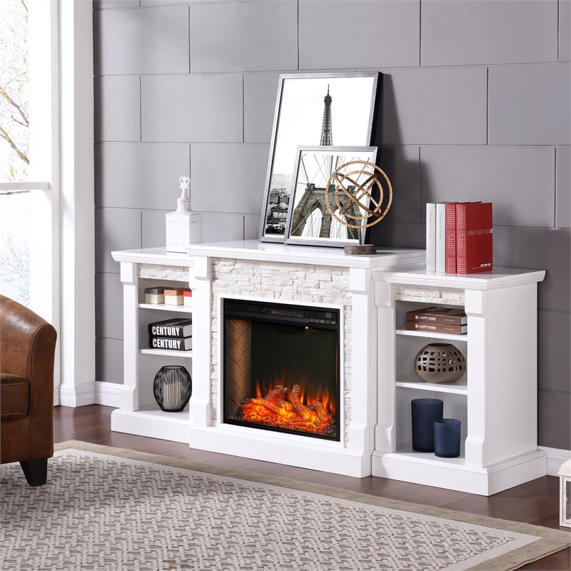 Afuera Living Gallatin Engineered Wood Smart Fireplace with Bookcases in White
