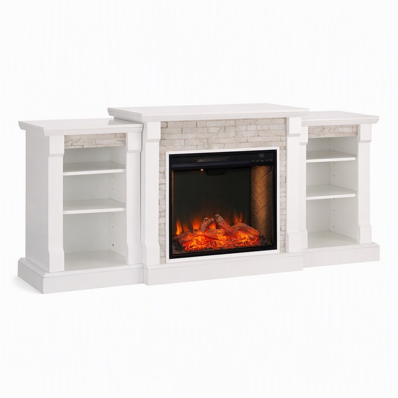 Afuera Living Gallatin Engineered Wood Smart Fireplace with Bookcases in White