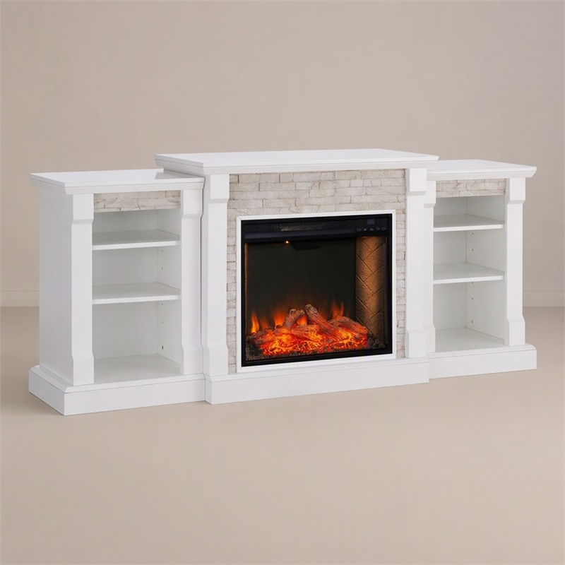 Afuera Living Gallatin Engineered Wood Smart Fireplace with Bookcases in White