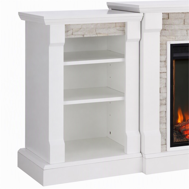 Afuera Living Gallatin Engineered Wood Smart Fireplace with Bookcases in White