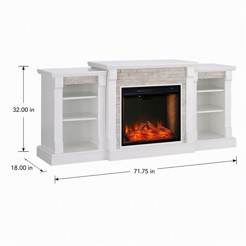 Afuera Living Gallatin Engineered Wood Smart Fireplace with Bookcases in White