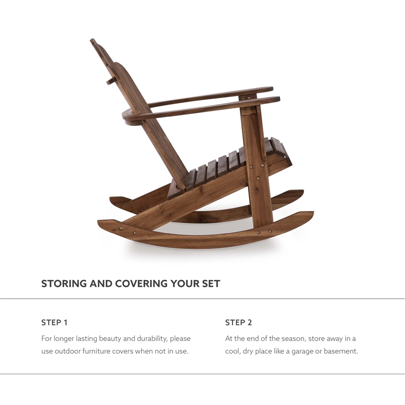 Afuera Living Solid Acacia Wood Outdoor Rocker in Acorn Brown Stain