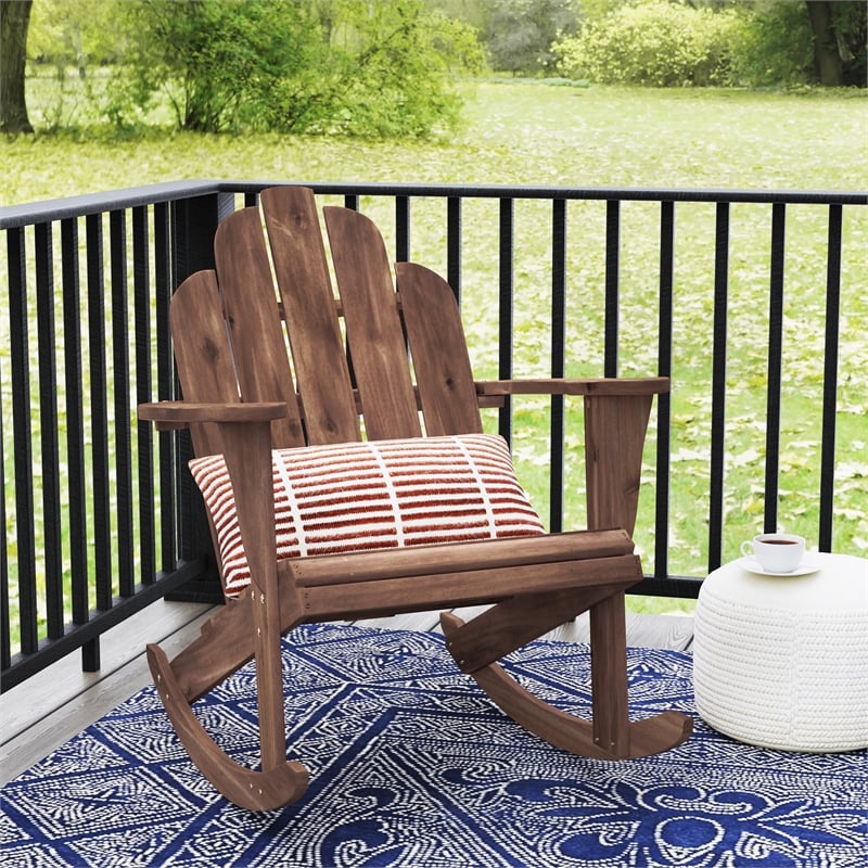 Afuera Living Solid Acacia Wood Outdoor Rocker in Acorn Brown Stain