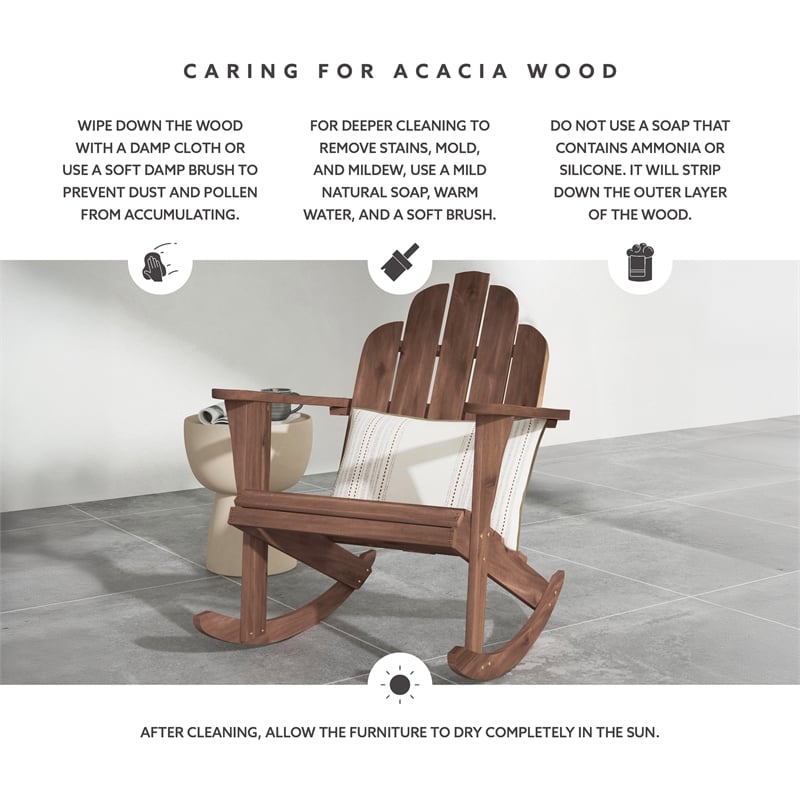 Afuera Living Solid Acacia Wood Outdoor Rocker in Acorn Brown Stain