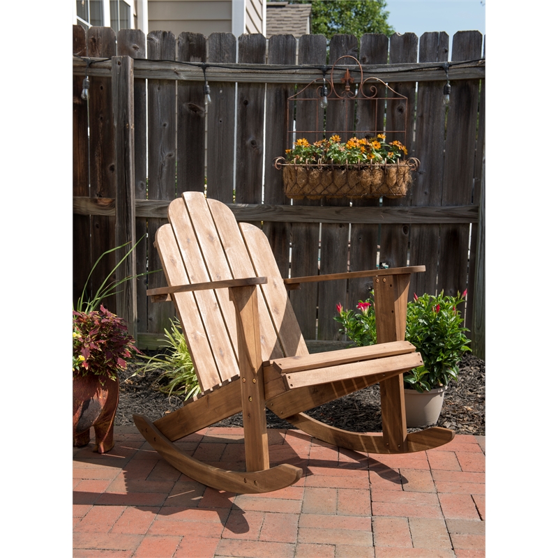 Afuera Living Solid Acacia Wood Outdoor Rocker in Acorn Brown Stain