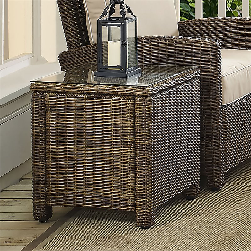 Afuera Living Wicker Rattan Patio End Table in Brown Finish