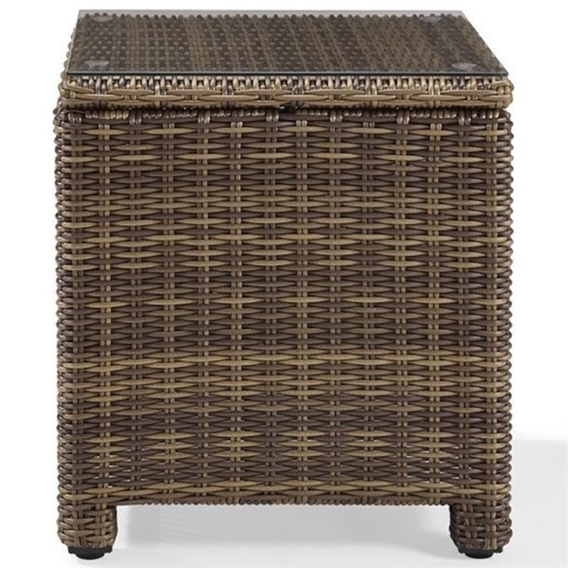 Afuera Living Wicker Rattan Patio End Table in Brown Finish